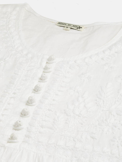 Megha in House of Kari Hand embroidery Chikankari Dress-White